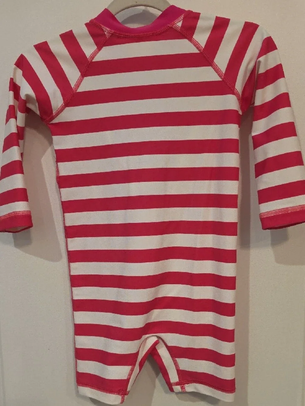 Hanna Andersson Hot Pink and White Striped Long-Sleeve Swim Romper